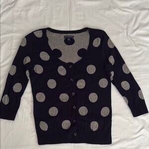 American Eagle Outfitters Navy and Gray Polka Dot Cardigan